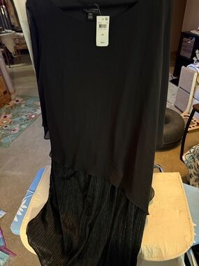 connected apparel Black Layered Evening Wedding Dress with Shimmer Skirt